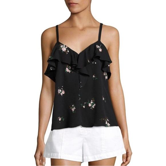 A.L.C. ( ALC ) Black Floral Ari Ruffle Silk Tank Size 10